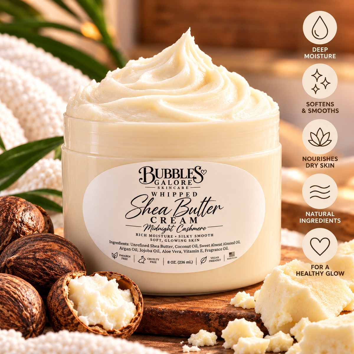 Whipped Shea Butter Cream | Midnight Cashmere| Deep Moisture & Silky Smooth Skin
